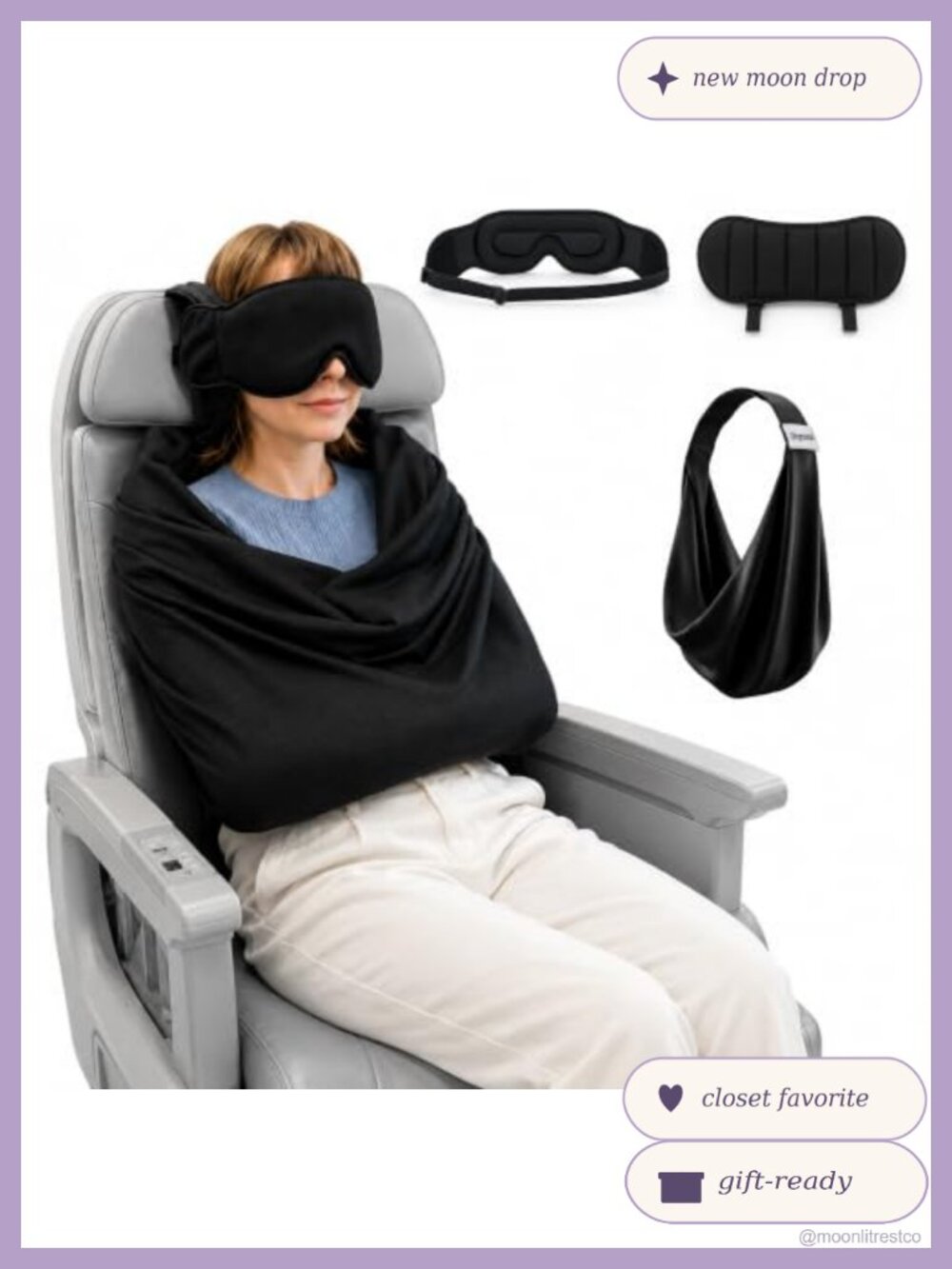 3-in-1 Travel Pillow Eye Mask Neck Support Memory Foam Polyester Airplane Sleep